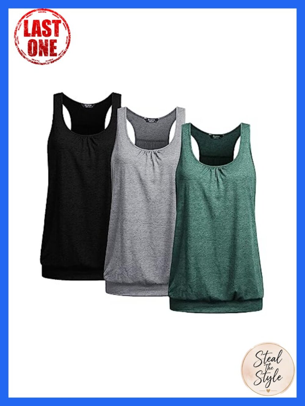 3-Pack Plus Size Sleeveless Racerback Yoga Tank Tops Banded Bottom Loose Fit